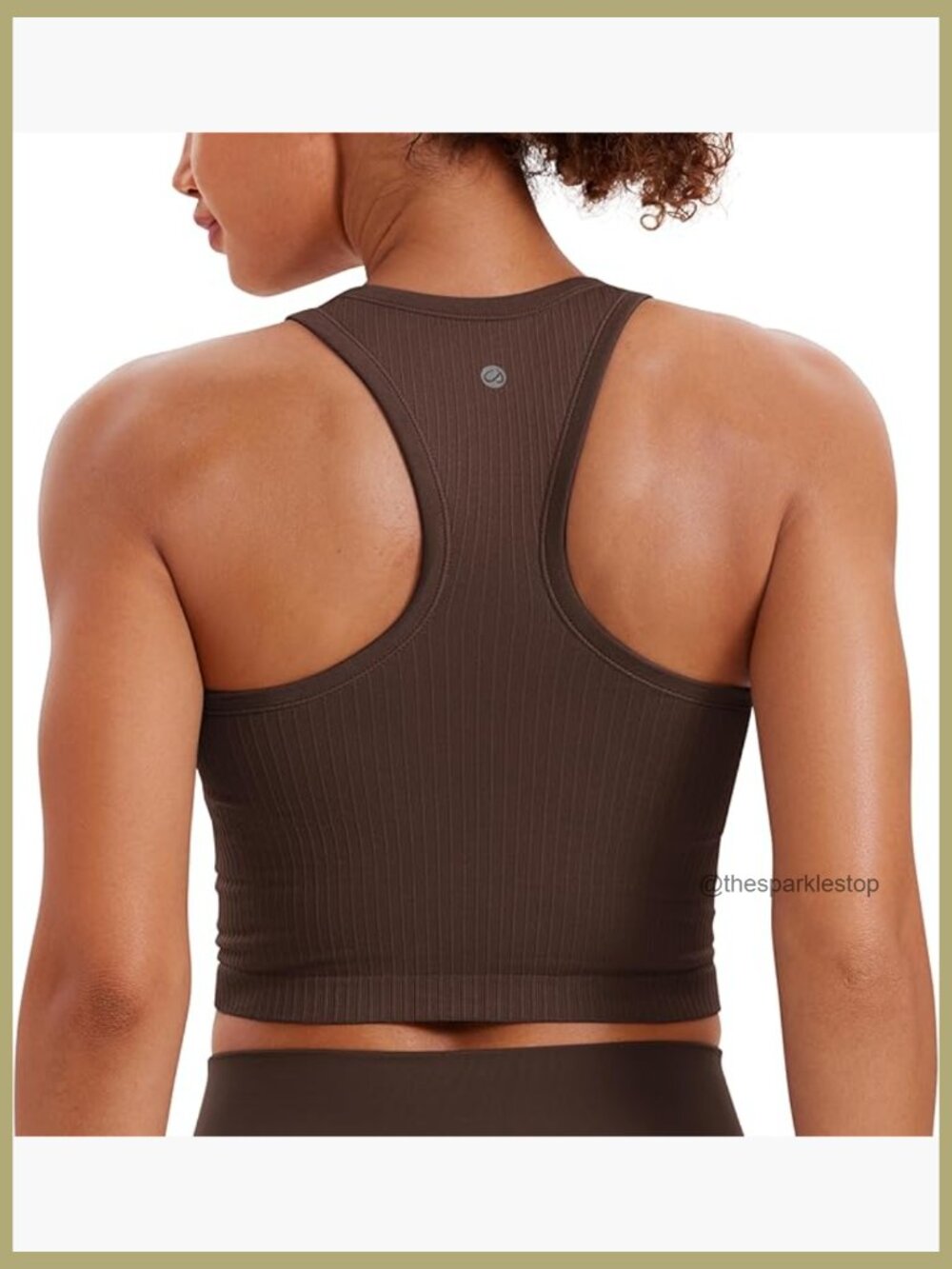 Seamless Ribbed High Neck Crop Tank Top Sports Bra Racerback Padded - Picture 1 of 4